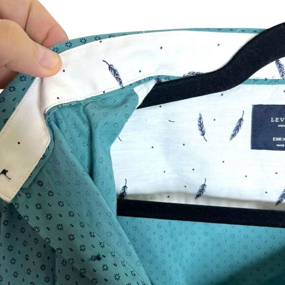 Level Ten Men’s XL Button-Up Shirt Teal Blue Geometric Print 100% Cotton Casual - Picture 9 of 13